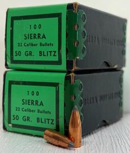 Sierra .22 Caliber 50gr Blitz Bullets, 2 Boxes, 200 Total, Soft Point, Vintage Packaging