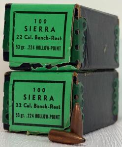 Sierra #1400 53gr .224" Hollow-Point Bullets, 175 Rounds