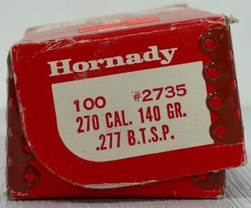 Hornady .270 Cal 140gr BTSP Bullets, 100ct Box, Vintage Condition