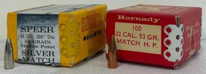 Speer Silver Match .22 Cal 52gr HP & Hornady 22 Cal 53gr Match HP Bullets, Original Boxes