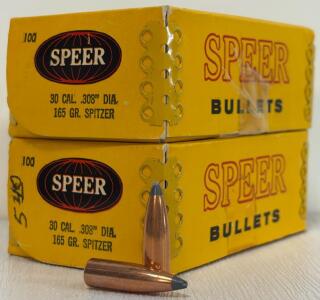 (2) Boxes Speer .30 Caliber 165gr Spitzer SP Bullets, 100ct Boxes