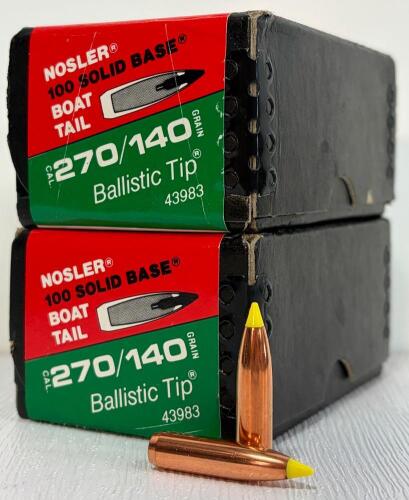 2 Boxes Nosler .270 Cal 140gr Ballistic Tip Rifle Bullets, 100 Count, Boat Tail, Part #43983