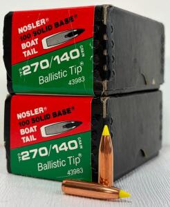 2 Boxes Nosler .270 Cal 140gr Ballistic Tip Rifle Bullets, 100 Count, Boat Tail, Part #43983
