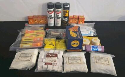 Large Gun Cleaning Supply Lot &ndash; Hoppe&rsquo;s, Tipton, Birchwood, Break-Free, Oils, Brushes, Patches