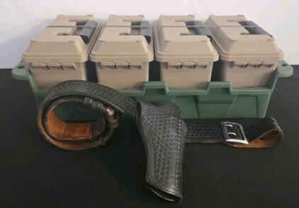 Bianchi #350 Hurricane Leather Revolver Holster & Duty Belt, 4 Plastic Ammo Storage Boxes with Tray