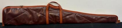 Vintage Brown Leather Soft Rifle/Shotgun Gun Case, 50" Length, Padded, Zipper Closure, Handles (Location 12)