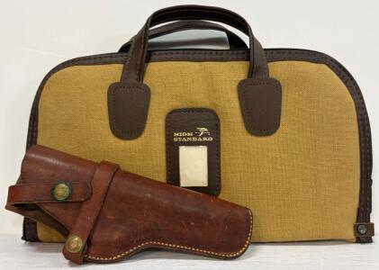 High Standard Pistol Case & Hunter Leather Revolver Holster, Vintage, Brown, Tan, 14" Soft Bag (Location 12)