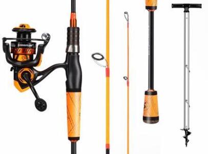 ONEBASS GF2060M 6ft 2-Piece Spinning Rod & Reel Combo, Manual Beach Sand Auger Rod Holder (Location 8)
