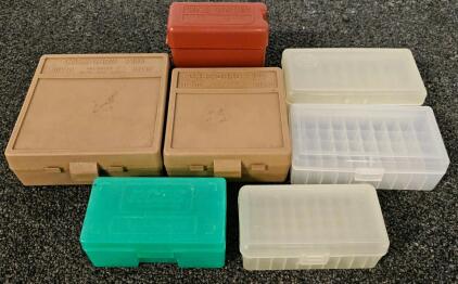 MTM Case-Gard P100 .38/.357/.44 Magnum 100-Round & Case-Gard 20-Round Ammo Storage Box Lot, RCBS Impact-Resistant 50-Round Ammo Boxes for Various Calibers (#12)