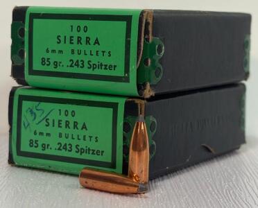 (2) Boxes Sierra 6mm (.243) 85gr Spitzer Bullets &ndash; 135 Count, Vintage Packaging