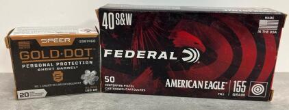 .40 S&W Ammunition Speer Gold Dot 180gr JHP & Federal American Eagle 155gr FMJ, 60+ Rounds Total