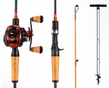 OneBass Baitcasting Rod & Reel Combo, 6.9 ft, 2-Piece, with 47.2" Sand Auger Pole (Location 8)