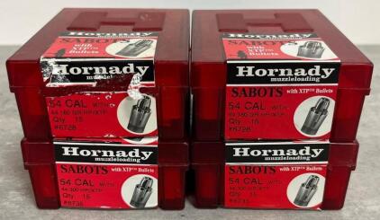 (4) Partial Boxes Hornady 54 Cal Muzzleloading Sabots w/ XTP Bullets, Mixed 180gr/300gr, less than 60 Rounds