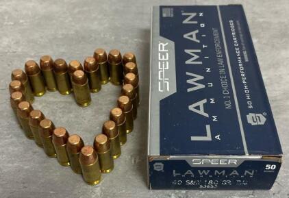 Speer Lawman .40 S&W 180gr TMJ, 50 Rounds, Lot 53652, Brass Case, Factory Box