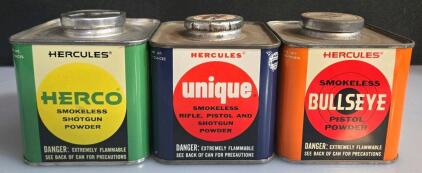Vintage Hercules Gunpowder Cans &ndash; Unique, Herco, Bullseye, 16oz Metal Tins, Wilmington DE
