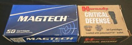 Magtech & Hornady .40 S&W Ammo, 180gr FMJ, 165gr FTX Critical Defense, 50+20 Rounds