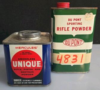 Vintage Hercules Unique & DuPont 4831 Smokeless Powder Tins &ndash; Metal Cans, Wilmington DE, 13oz/1lb