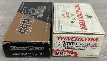 Blazer Brass/Winchester 9mm Luger FMJ 115gr, Approx. 75-85 Rounds, Brass Case, Target Ammo