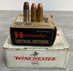 Hornady Critical Defense 9mm 115 gr FTX (25) & Winchester 9mm Spent Brass Cases