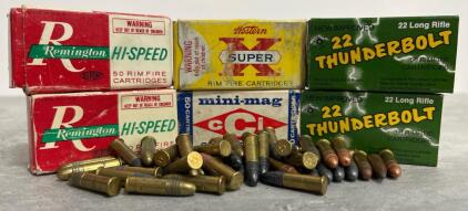 Mixed Vintage .22 LR Rimfire Ammunition, Remington, CCI, Western, 6 Boxes + Loose Rounds, 330+ Total