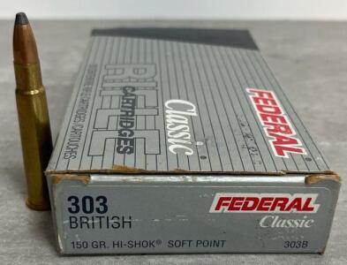 Federal Classic 303 British 150gr Hi-Shok Soft Point Ammo, 33 Rounds, Box & Trays, MPN 303B