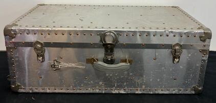 Vintage Aluminum Steamer Trunk with Wheels, Includes Keys