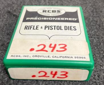 RCBS .243 Caliber 3-Die Set &ndash; Full-Length Sizer, Seating, Decapping &ndash; With Case, USA Made