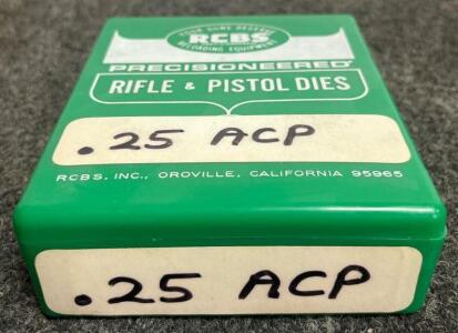 RCBS Precisioneered .25 ACP 3-Die Set for Reloading &ndash; Steel, 7/8"-14 Thread, Green RCBS Box