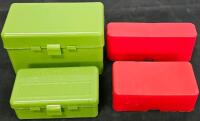 CASE-GARD 50 & Red Plastic Ammo Reloading Boxes, 50-Round Capacity, Set of 4, Flip-Top Latch (#12)