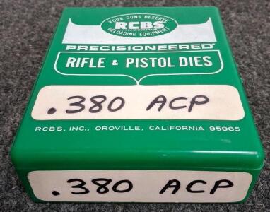 RCBS .380 ACP Carbide 3-Die Set Pistol Reloading Dies with Green Box, Standard 7/8"-14 Thread