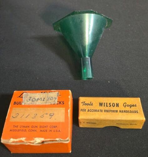 L.E. Wilson Case Gage, Lyman Bullet Mould #311359, Reloading Funnel Set (Shelf 5000)
