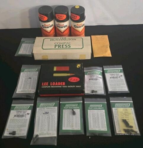 Reloading Lot: Huntington Compac Press, Lee Loader Kit, Redding Pilots & Rust Guardit Spray