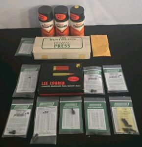 Reloading Lot: Huntington Compac Press, Lee Loader Kit, Redding Pilots & Rust Guardit Spray