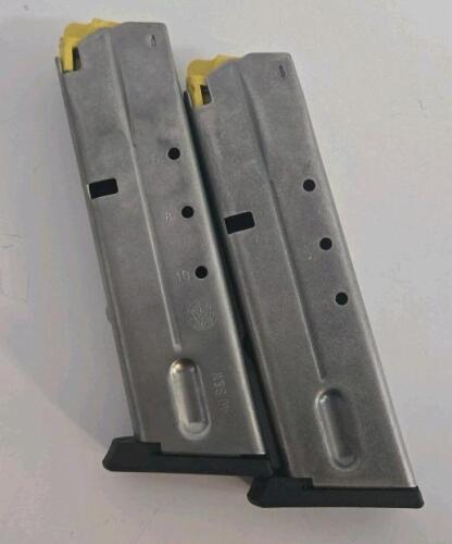 (2) Smith & Wesson OEM 10-Round Pistol Magazines, Stainless, Yellow Follower, M&P Compatible