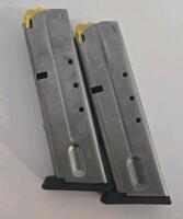 (2) Smith & Wesson OEM 10-Round Pistol Magazines, Stainless, Yellow Follower, M&P Compatible