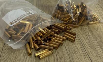 Approx. 200 Cleaned 9mm Luger Brass Shell Casings, Boxer Primed, Reloadable, Packed in Bags