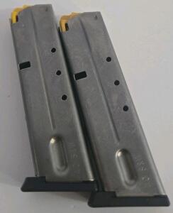 (2) Smith & Wesson .40 S&W Magazines, 11-Round, Stainless, Fits M&P Series, Yellow Follower
