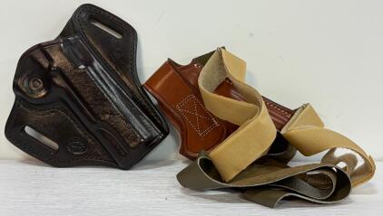 1911 Leather Pancake Belt Holster & SafariLand SST Shoulder Holster, Brown & Black, Marked (Location 12)