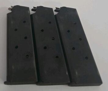 (3) 1911 Government Style .45 ACP 7-Round Steel Single-Stack Magazines, Standard Base Plate
