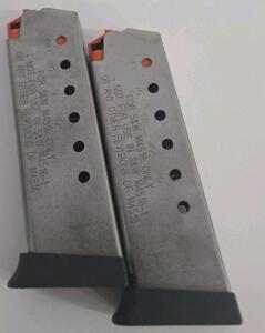 (2) Smith & Wesson 4516 .45 ACP 7-Round Stainless Magazines, Lot of 2, S&W OEM, Orange Follower (Shelf 12)