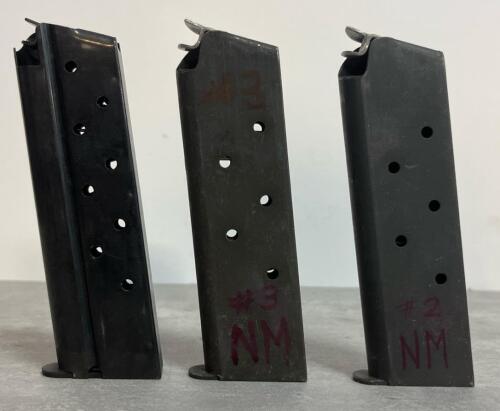 (3) 1911 Full Size 7-Round .45 ACP Steel Magazines, Single Stack, Fixed Base, Hand Marked #2/#3 NM