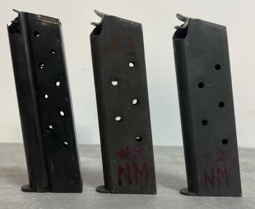 (3) 1911 Full Size 7-Round .45 ACP Steel Magazines, Single Stack, Fixed Base, Hand Marked #2/#3 NM