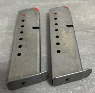 (2) 1911 .45 ACP 8-Round Single Stack Steel Magazines with Orange Followers (Set of 2)