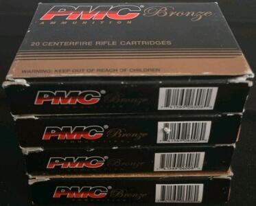 (4) Boxes PMC Bronze .223 Remington 55gr FMJ Centerfire Rifle Ammo, 20rd Box, Made in Korea, Clean Condition