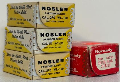 Vintage Nosler Partition 270 Cal 130gr & Hornady #2735 140gr .277 Bullets &ndash; 400 ct Total