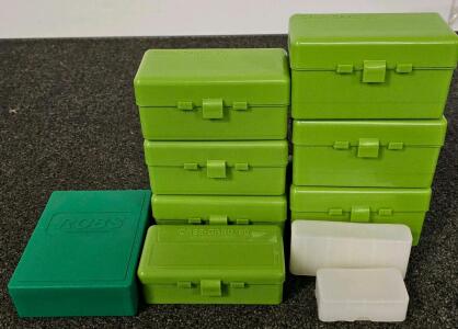 MTM CASE-GARD 50 Ammo Storage Boxes, .44 Magnum Pistol, 50-Round, Green & White, Set of 4, MTM Case-Gard 50 Round Ammo Boxes & RCBS Reloading Die Storage Box, Green, Plastic, MTM Case-Gard 50 Ammo Storage Boxes, 50-Round Capacity, Green, Lot of 3, Fits .3