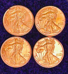 4x 1 Oz .999 Fine Copper Rounds - Walking Liberty Eagle American Design - 39MM