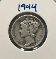 1943-D & 1944 Mercury Dimes, 90% Silver, Circulated, Winged Liberty Head, 2-Coin Lot - 4