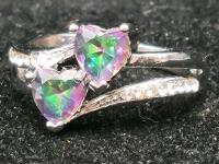 Mystic Rainow Topaz Double Heart Ring, Size 8
