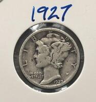 1927 & 1937 Mercury Dimes - 90% Silver, Denver & Philadelphia, Circulated Condition - 2